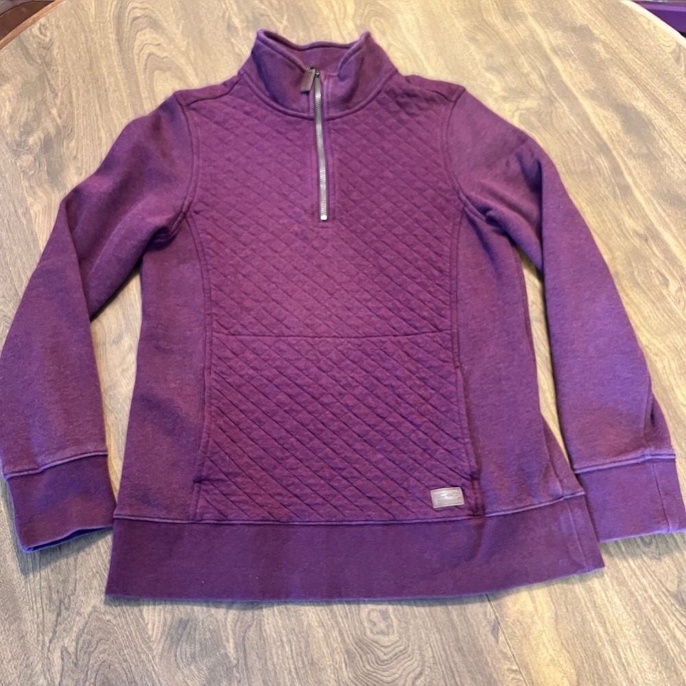 LLBean Quilted Quarter Zip Pullover Sweatshirt Burgundy Women's Small